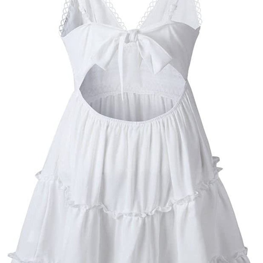 White Women‎ Boho Sundress V-Neck Lace Mini Dress Ladies Casual Summer - Picture 6 of 11